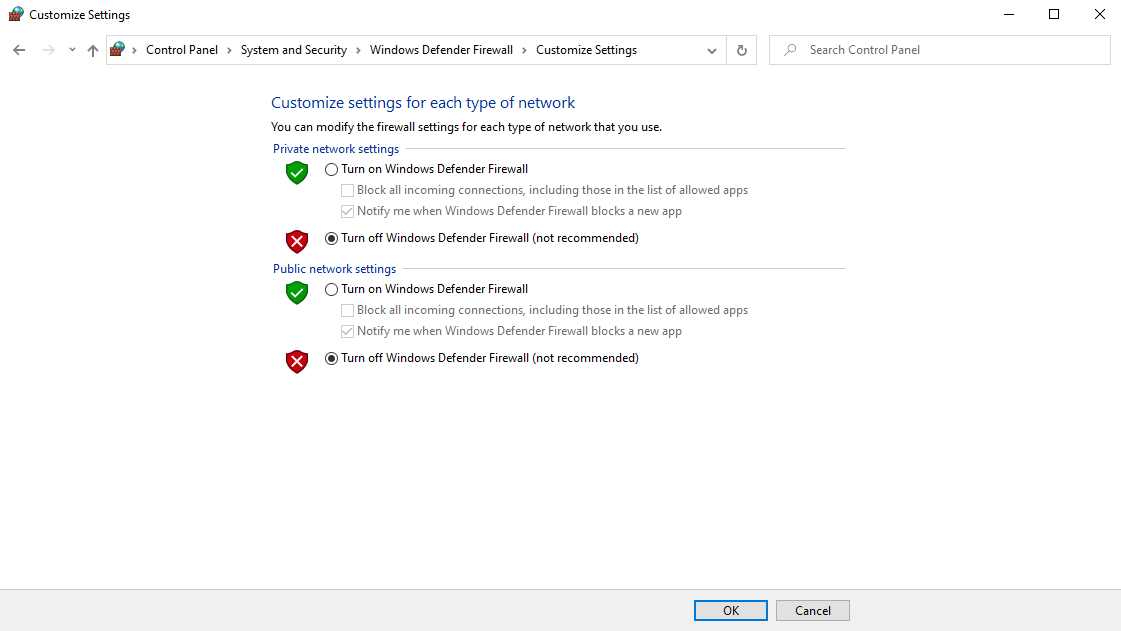 Disable Firewall